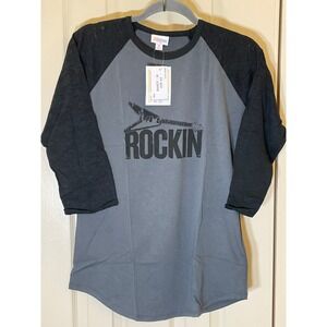 LuLaRoe Randy Top Womens Medium Grey Black NWT Rockin Guitar Graphic Raglan Tee